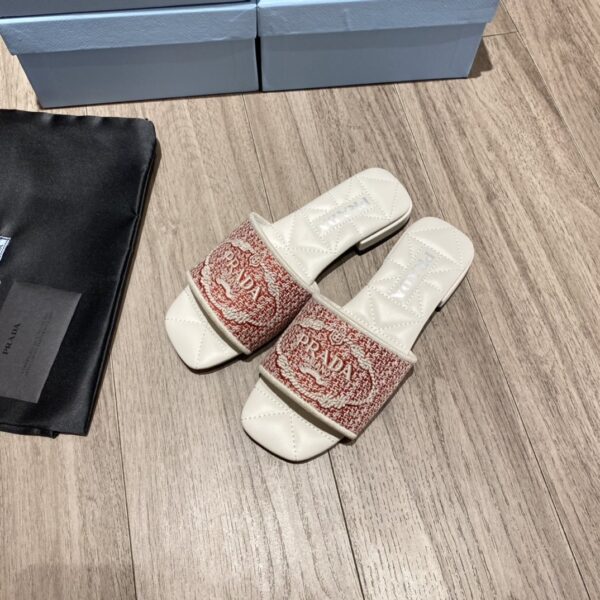 Prada Embroidered Fabric Slides Red For Women 0.4in/10mm PRD