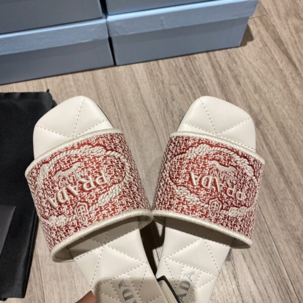 Prada Embroidered Fabric Slides Red For Women 0.4in/10mm PRD