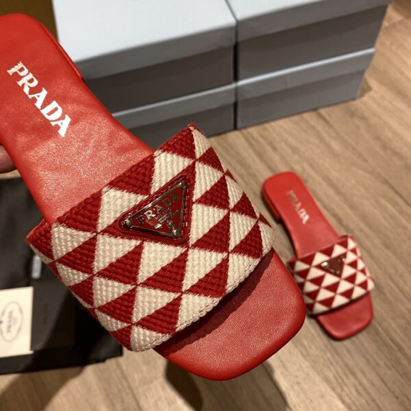 Prada Embroidered Fabric Slides White/Red For Women 0.4in/10mm PRD 