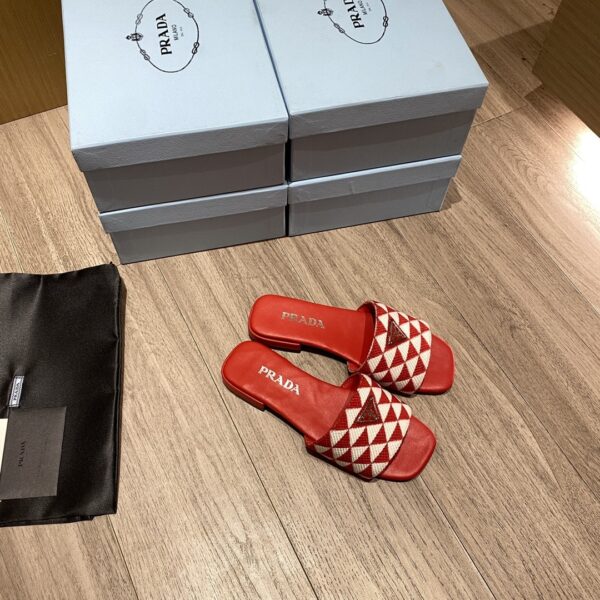 Prada Embroidered Fabric Slides White/Red For Women 0.4in/10mm PRD 