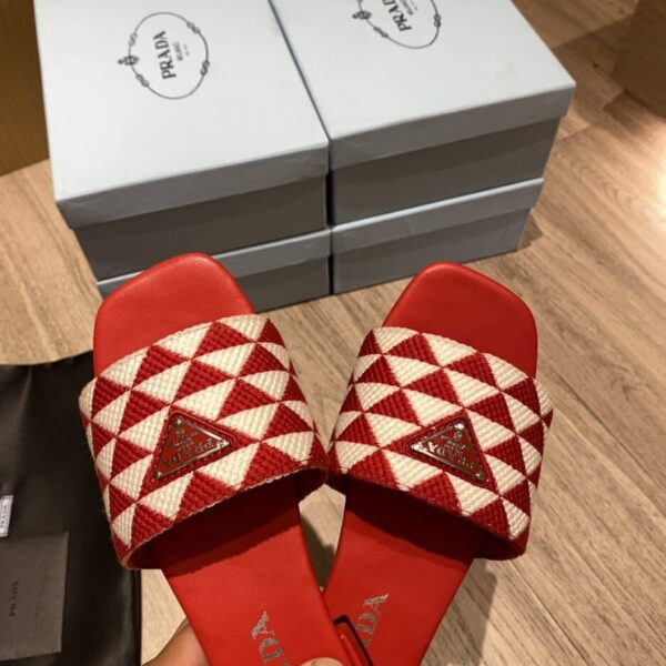 Prada Embroidered Fabric Slides White/Red For Women 0.4in/10mm PRD 