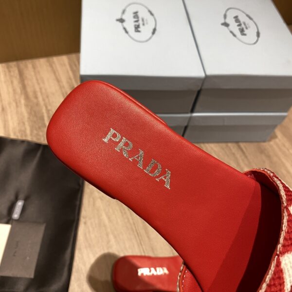 Prada Embroidered Fabric Slides White/Red For Women 0.4in/10mm PRD 
