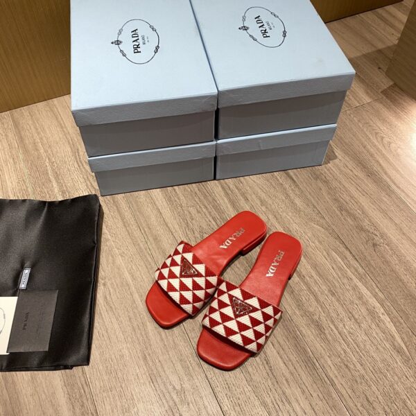 Prada Embroidered Fabric Slides White/Red For Women 0.4in/10mm PRD 