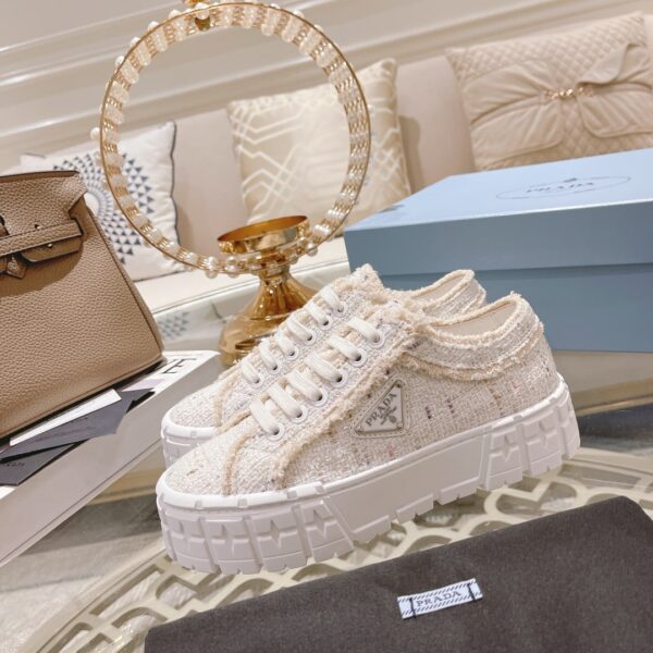 Prada Gabardine Canva Double Wheel Sneakers Beige For Women 2in/50mm PRD