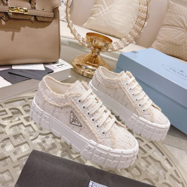 Prada Gabardine Canva Double Wheel Sneakers Beige For Women 2in/50mm PRD