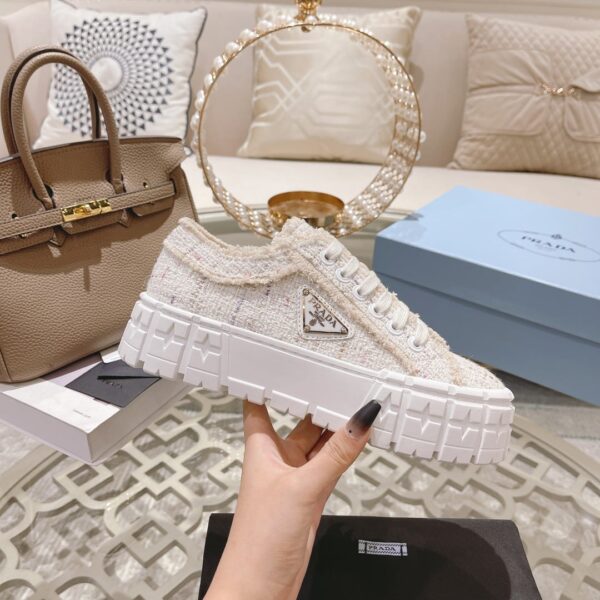 Prada Gabardine Canva Double Wheel Sneakers Beige For Women 2in/50mm PRD