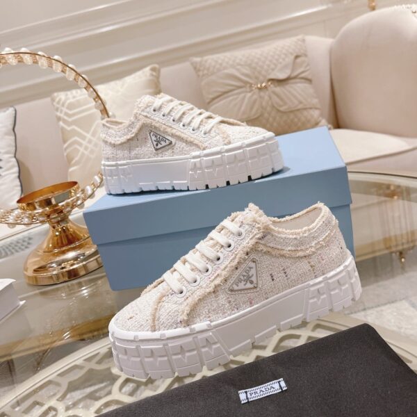 Prada Gabardine Canva Double Wheel Sneakers Beige For Women 2in/50mm PRD