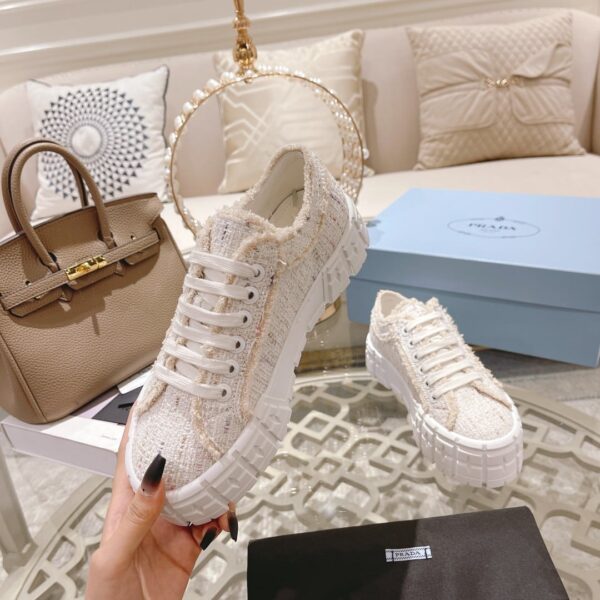 Prada Gabardine Canva Double Wheel Sneakers Beige For Women 2in/50mm PRD