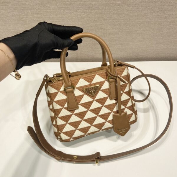 Prada Galleria Embroidered Jacquard Fabric Micro-Bag Brown/White For Women, Women's Bags 7.9in/20cm 1BA906_2FKL_F0I0U_V_XOM