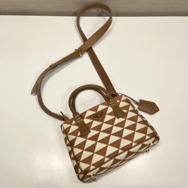 Prada Galleria Embroidered Jacquard Fabric Micro-Bag Brown/White For Women, Women's Bags 7.9in/20cm 1BA906_2FKL_F0I0U_V_XOM