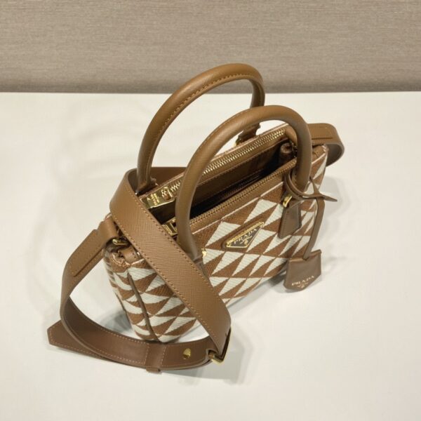 Prada Galleria Embroidered Jacquard Fabric Micro-Bag Brown/White For Women, Women's Bags 7.9in/20cm 1BA906_2FKL_F0I0U_V_XOM