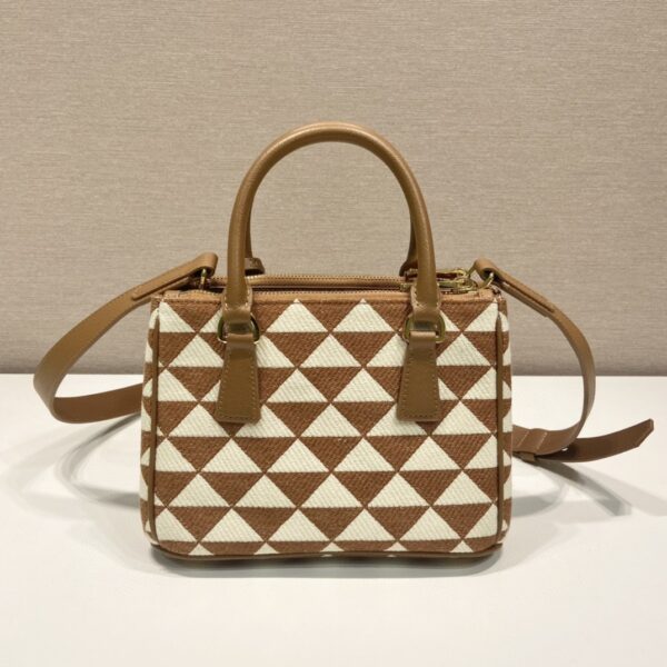 Prada Galleria Embroidered Jacquard Fabric Micro-Bag Brown/White For Women, Women's Bags 7.9in/20cm 1BA906_2FKL_F0I0U_V_XOM