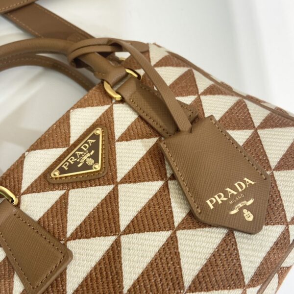Prada Galleria Embroidered Jacquard Fabric Micro-Bag Brown/White For Women, Women's Bags 7.9in/20cm 1BA906_2FKL_F0I0U_V_XOM