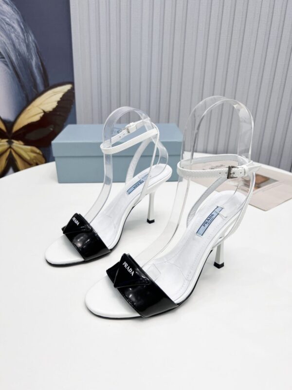 Prada High-Heeled Sandals White/Black For Women 3.5/90mm PRD