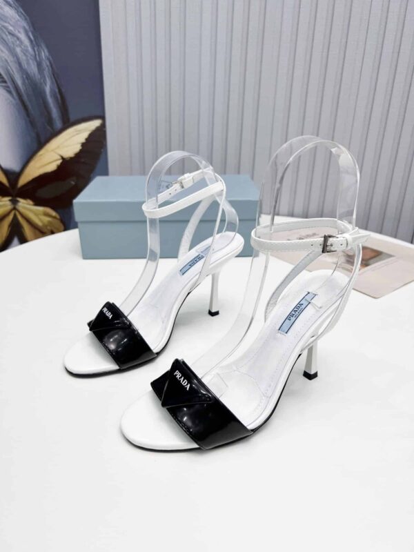 Prada High-Heeled Sandals White/Black For Women 3.5/90mm PRD