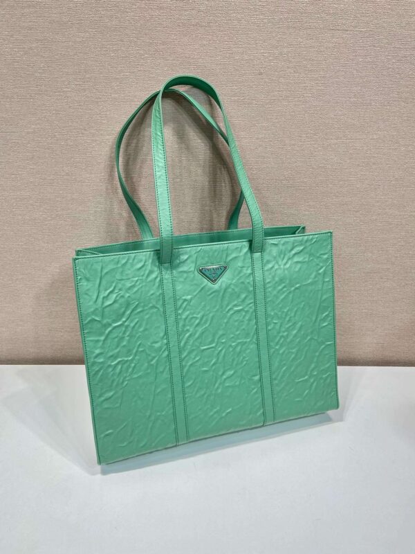 Prada Large Antique Nappa Tote Grey/Green For Women 15.3in/39cm 1BG460_UVL_F0480_V_OOO
