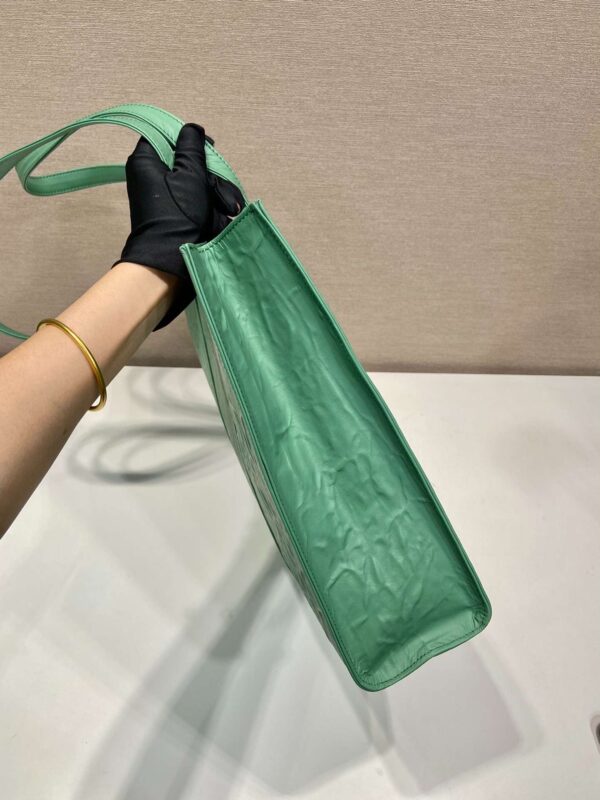 Prada Large Antique Nappa Tote Grey/Green For Women 15.3in/39cm 1BG460_UVL_F0480_V_OOO