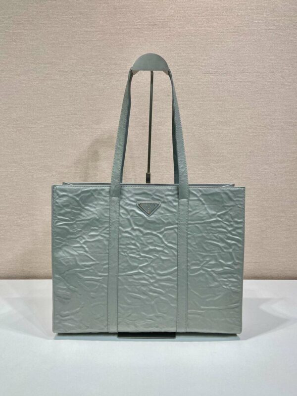 Prada Large Antique Nappa Tote Grey/Green For Women 15.3in/39cm 1BG460_UVL_F0480_V_OOO