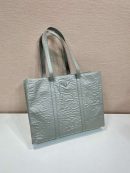 Prada Large Antique Nappa Tote Grey/Green For Women 15.3in/39cm 1BG460_UVL_F0480_V_OOO