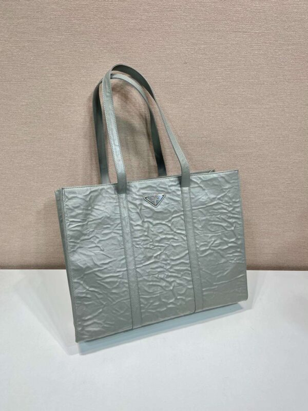 Prada Large Antique Nappa Tote Grey/Green For Women 15.3in/39cm 1BG460_UVL_F0480_V_OOO