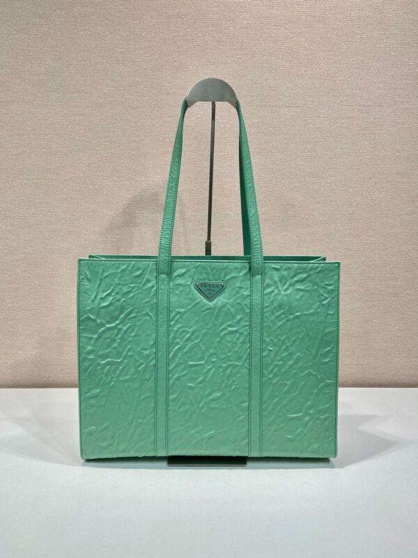 Prada Large Antique Nappa Tote Grey/Green For Women 15.3in/39cm 1BG460_UVL_F0480_V_OOO