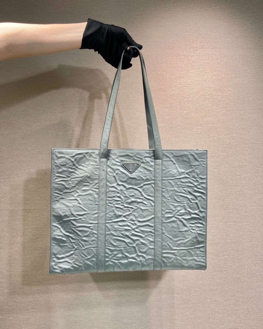 Prada Large Antique Nappa Tote Grey/Green For Women 15.3in/39cm 1BG460_UVL_F0480_V_OOO