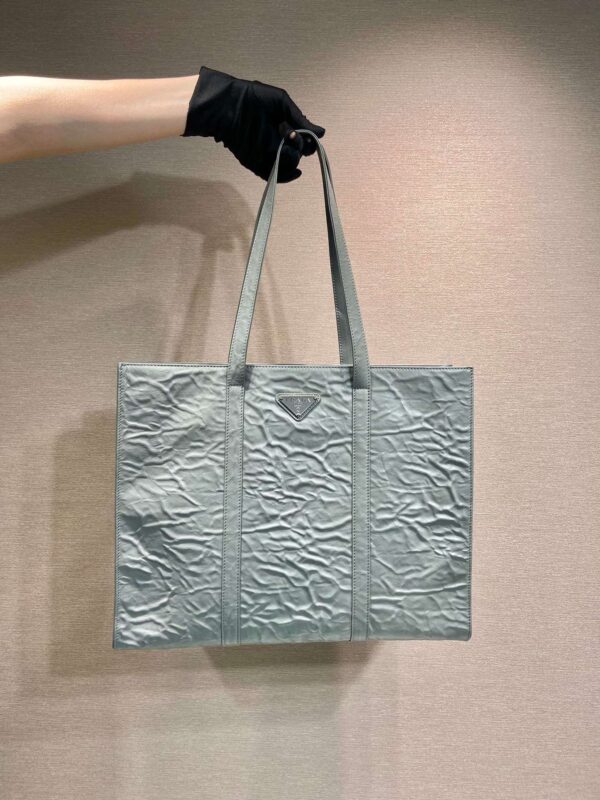 Prada Large Antique Nappa Tote Grey/Green For Women 15.3in/39cm 1BG460_UVL_F0480_V_OOO