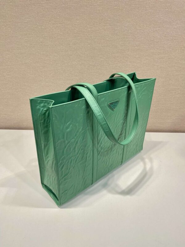 Prada Large Antique Nappa Tote Grey/Green For Women 15.3in/39cm 1BG460_UVL_F0480_V_OOO