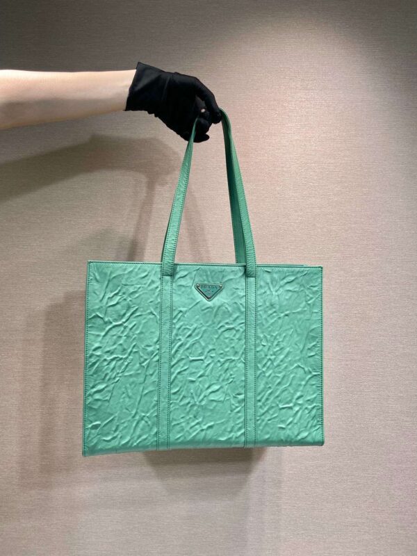 Prada Large Antique Nappa Tote Grey/Green For Women 15.3in/39cm 1BG460_UVL_F0480_V_OOO
