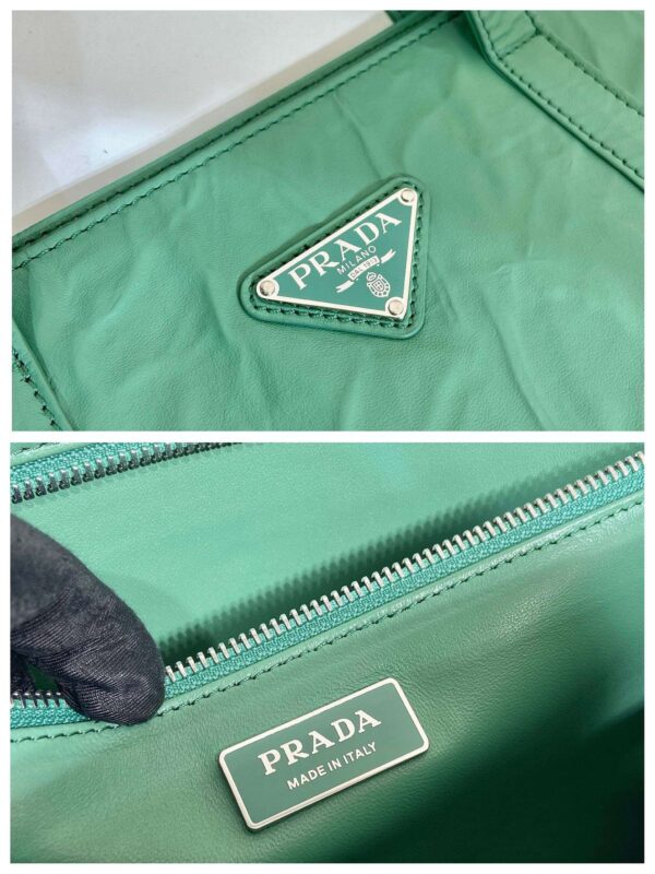 Prada Large Antique Nappa Tote Grey/Green For Women 15.3in/39cm 1BG460_UVL_F0480_V_OOO