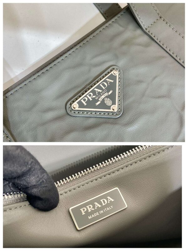 Prada Large Antique Nappa Tote Grey/Green For Women 15.3in/39cm 1BG460_UVL_F0480_V_OOO