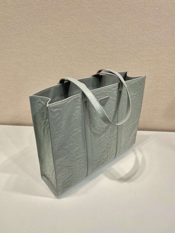 Prada Large Antique Nappa Tote Grey/Green For Women 15.3in/39cm 1BG460_UVL_F0480_V_OOO