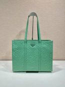 Prada Large Antique Nappa Tote Grey/Green For Women 15.3in/39cm 1BG460_UVL_F0480_V_OOO