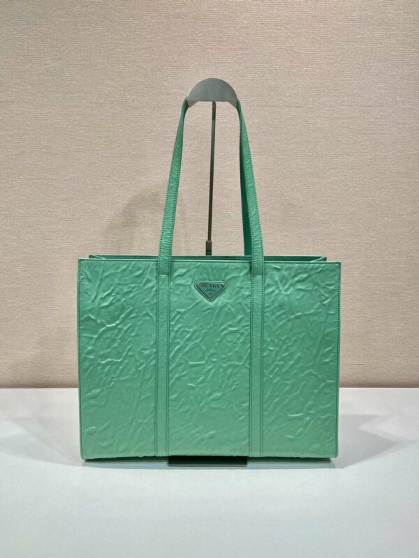 Prada Large Antique Nappa Tote Grey/Green For Women 15.3in/39cm 1BG460_UVL_F0480_V_OOO