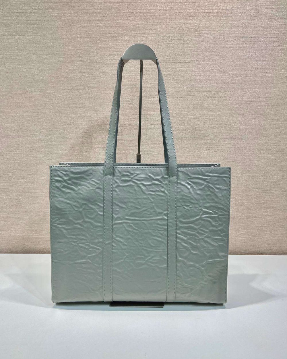 Prada Large Antique Nappa Tote Grey/Green For Women 15.3in/39cm 1BG460_UVL_F0480_V_OOO