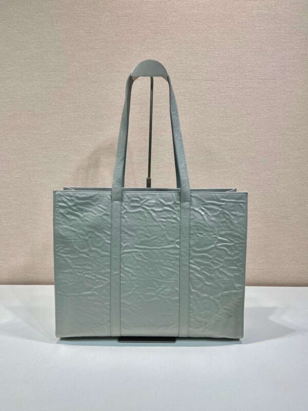 Prada Large Antique Nappa Tote Grey/Green For Women 15.3in/39cm 1BG460_UVL_F0480_V_OOO