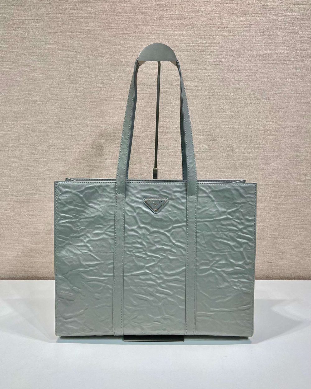 Prada Large Antique Nappa Tote Grey/Green For Women 15.3in/39cm 1BG460_UVL_F0480_V_OOO