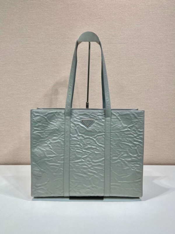 Prada Large Antique Nappa Tote Grey/Green For Women 15.3in/39cm 1BG460_UVL_F0480_V_OOO