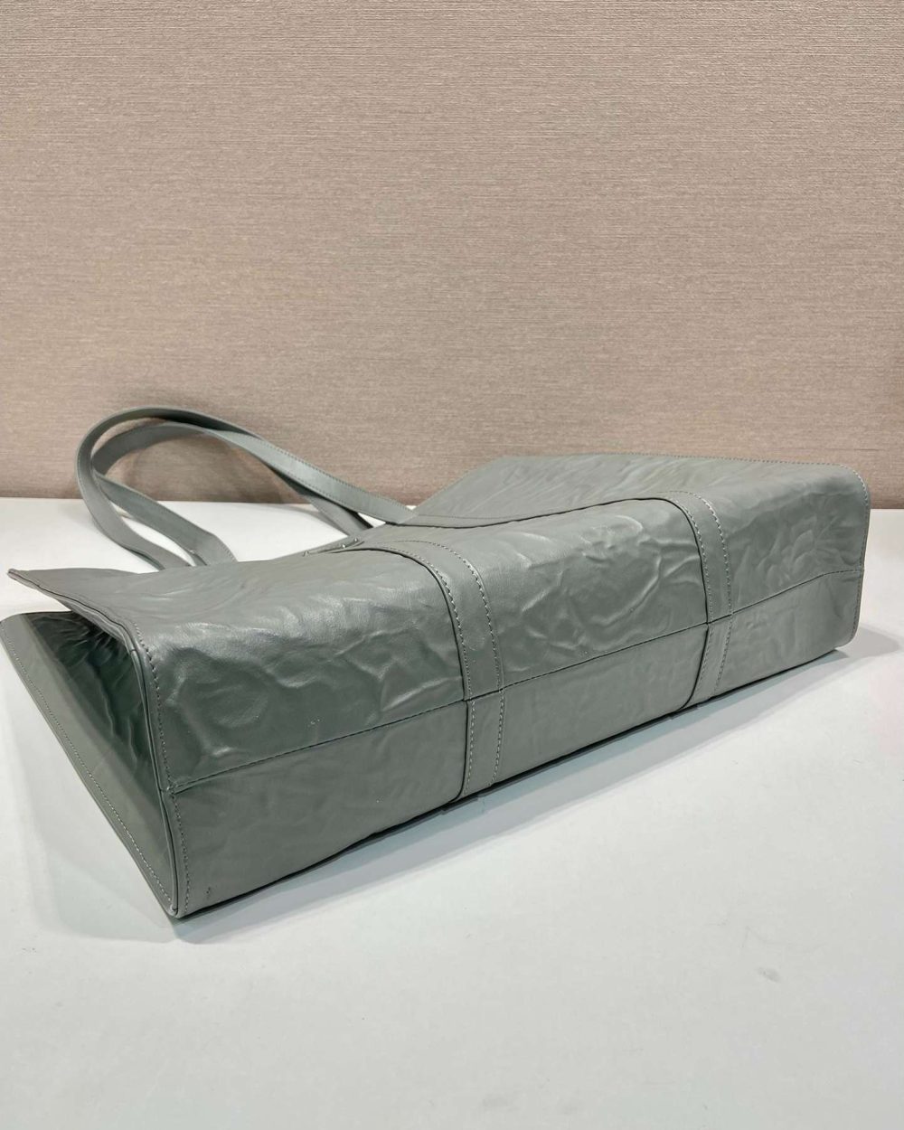 Prada Large Antique Nappa Tote Grey/Green For Women 15.3in/39cm 1BG460_UVL_F0480_V_OOO