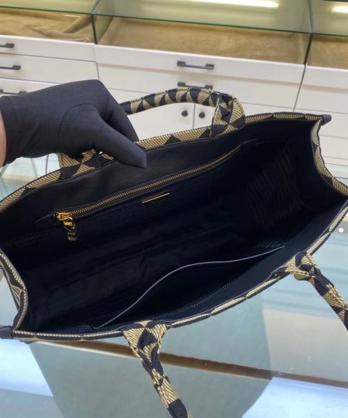 Prada Large Symbole Jacquard Fabric Handbag Black/Beige For Women, Women's Bags 15.3in/39cm 1BA356_2FKL_F0Y30_V_OOO