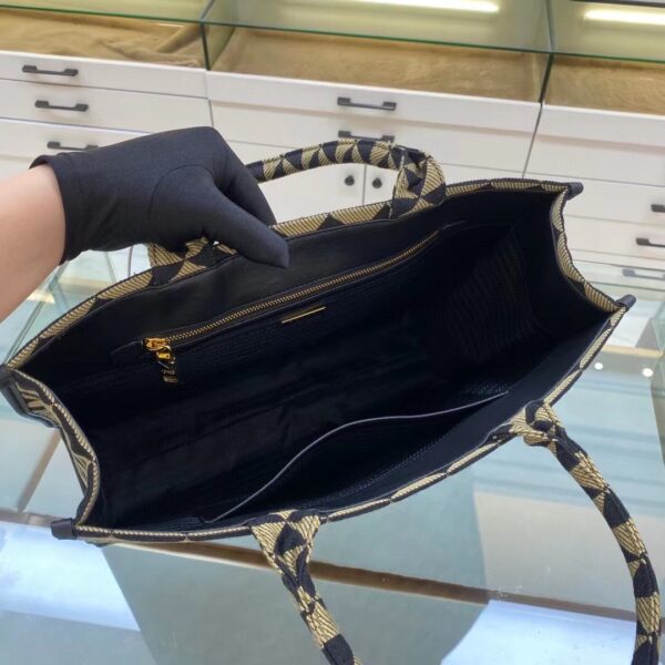 Prada Large Symbole Jacquard Fabric Handbag Black/Beige For Women, Women's Bags 15.3in/39cm 1BA356_2FKL_F0Y30_V_OOO