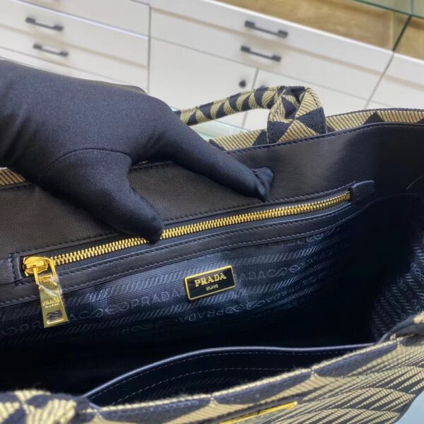 Prada Large Symbole Jacquard Fabric Handbag Black/Beige For Women, Women's Bags 15.3in/39cm 1BA356_2FKL_F0Y30_V_OOO