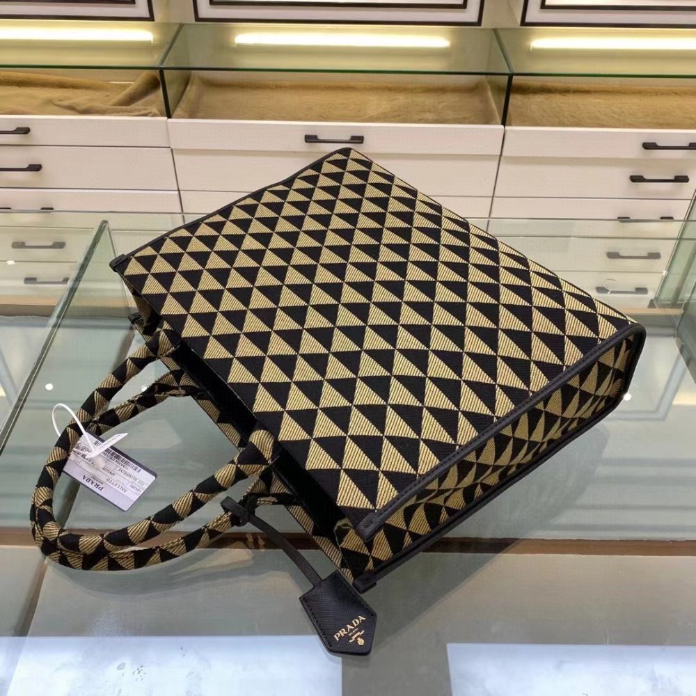 Prada Large Symbole Jacquard Fabric Handbag Black/Beige For Women, Women's Bags 15.3in/39cm 1BA356_2FKL_F0Y30_V_OOO - Image 8