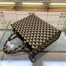 Prada Large Symbole Jacquard Fabric Handbag Black/Beige For Women, Women's Bags 15.3in/39cm 1BA356_2FKL_F0Y30_V_OOO