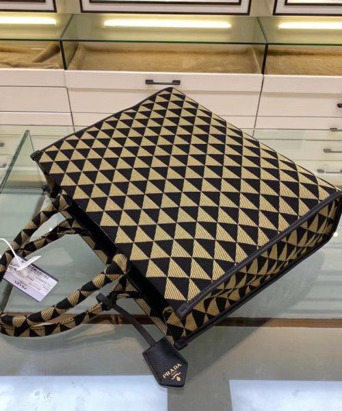 Prada Large Symbole Jacquard Fabric Handbag Black/Beige For Women, Women's Bags 15.3in/39cm 1BA356_2FKL_F0Y30_V_OOO