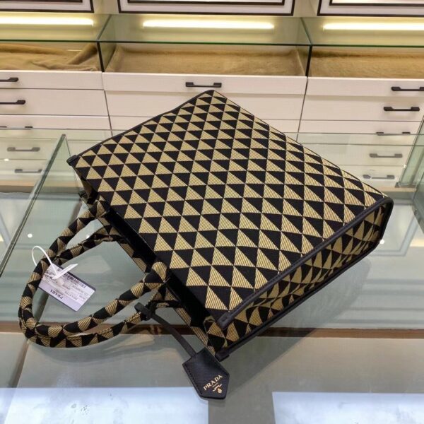 Prada Large Symbole Jacquard Fabric Handbag Black/Beige For Women, Women's Bags 15.3in/39cm 1BA356_2FKL_F0Y30_V_OOO