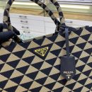 Prada Large Symbole Jacquard Fabric Handbag Black/Beige For Women, Women's Bags 15.3in/39cm 1BA356_2FKL_F0Y30_V_OOO