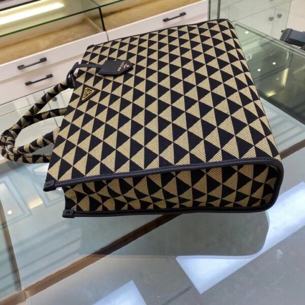 Prada Large Symbole Jacquard Fabric Handbag Black/Beige For Women, Women's Bags 15.3in/39cm 1BA356_2FKL_F0Y30_V_OOO