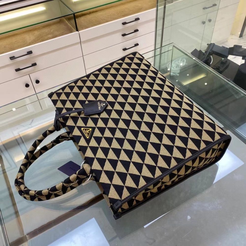 Prada Large Symbole Jacquard Fabric Handbag Black/Beige For Women, Women's Bags 15.3in/39cm 1BA356_2FKL_F0Y30_V_OOO - Image 2