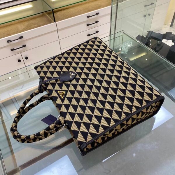 Prada Large Symbole Jacquard Fabric Handbag Black/Beige For Women, Women's Bags 15.3in/39cm 1BA356_2FKL_F0Y30_V_OOO